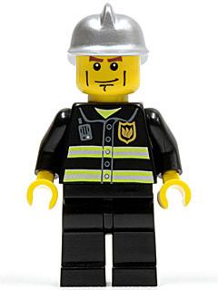 LEGO Minifigure-Fire - Reflective Stripes, Black Legs, Silver Fire Helmet, Cheek Lines, Yellow Hands-Town / City / Fire-TWN175-Creative Brick Builders